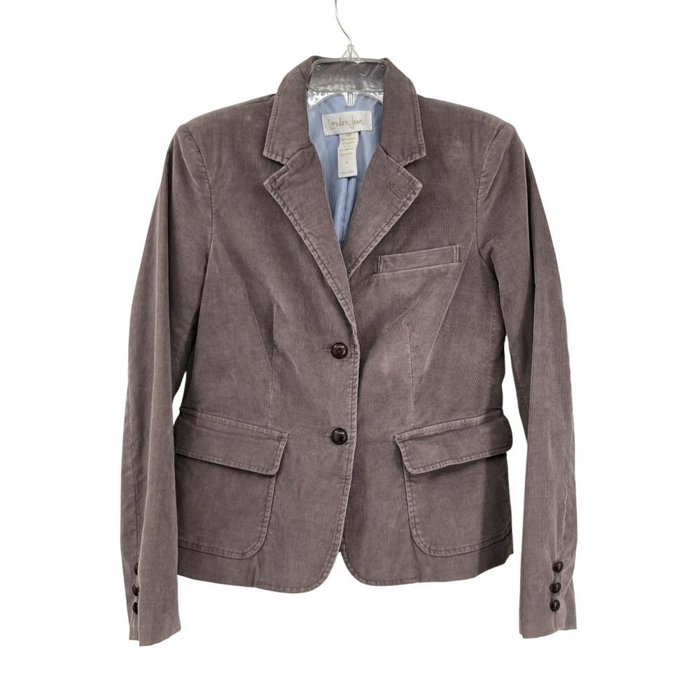 London Jean Corduroy Blazer Womens 8 Gray 2 Button Jacket Blue Lining